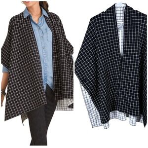 Chico's Gridline Print Ruana Wrap Poncho Women's Size Small or Petite Med.